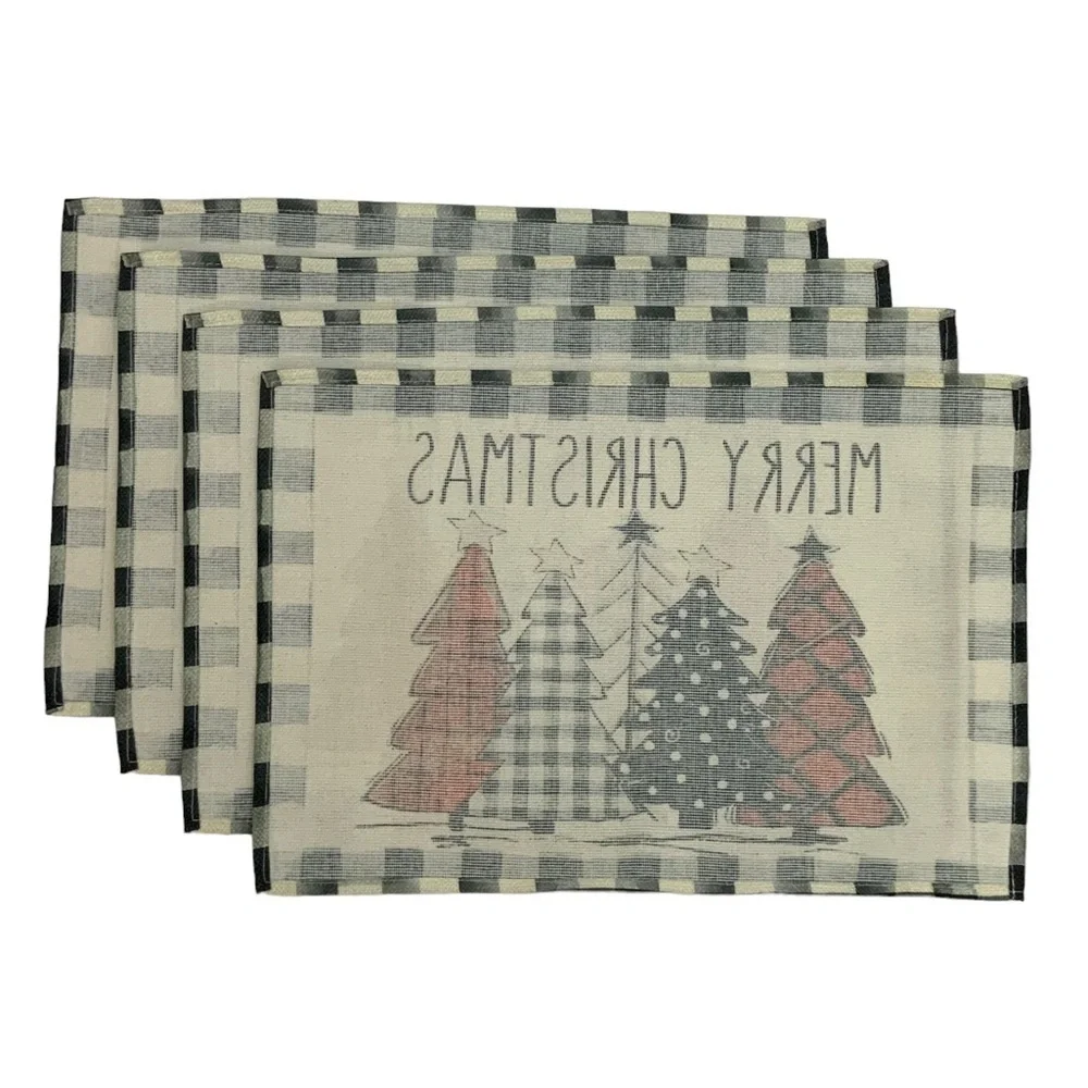 Christmas Placemats Primitive Farmhouse Buffalo Plaid Check Neutral  17.5 X 12